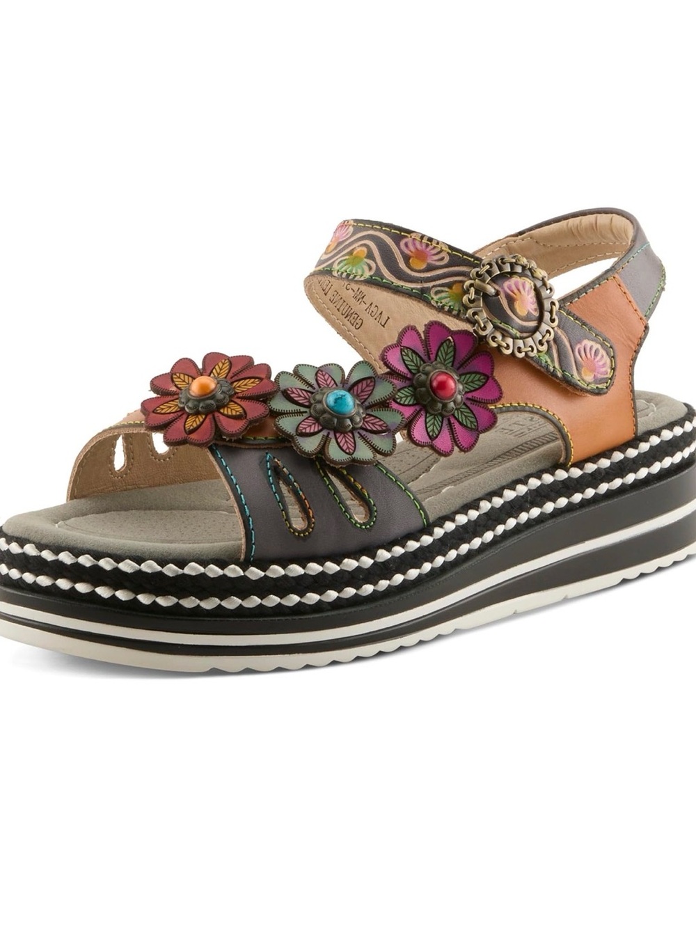 L’ARTISTE LAGA Spring Step Multicolor Floral Leather Platform Sandal - Women's